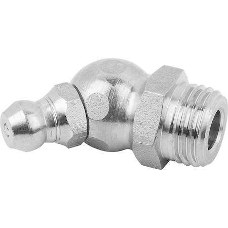 Kipp Conical Grease Nipple Angled 45 Degree, D=M08X1, 25, Form, B, Stainless Steel, Hexagon K1132.2208125
